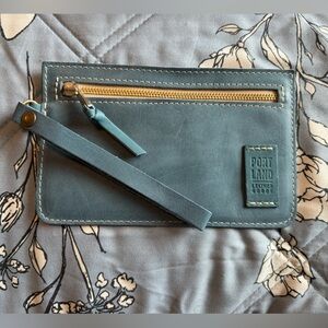 Aqua Portland Leather Adrianna Wristlet
